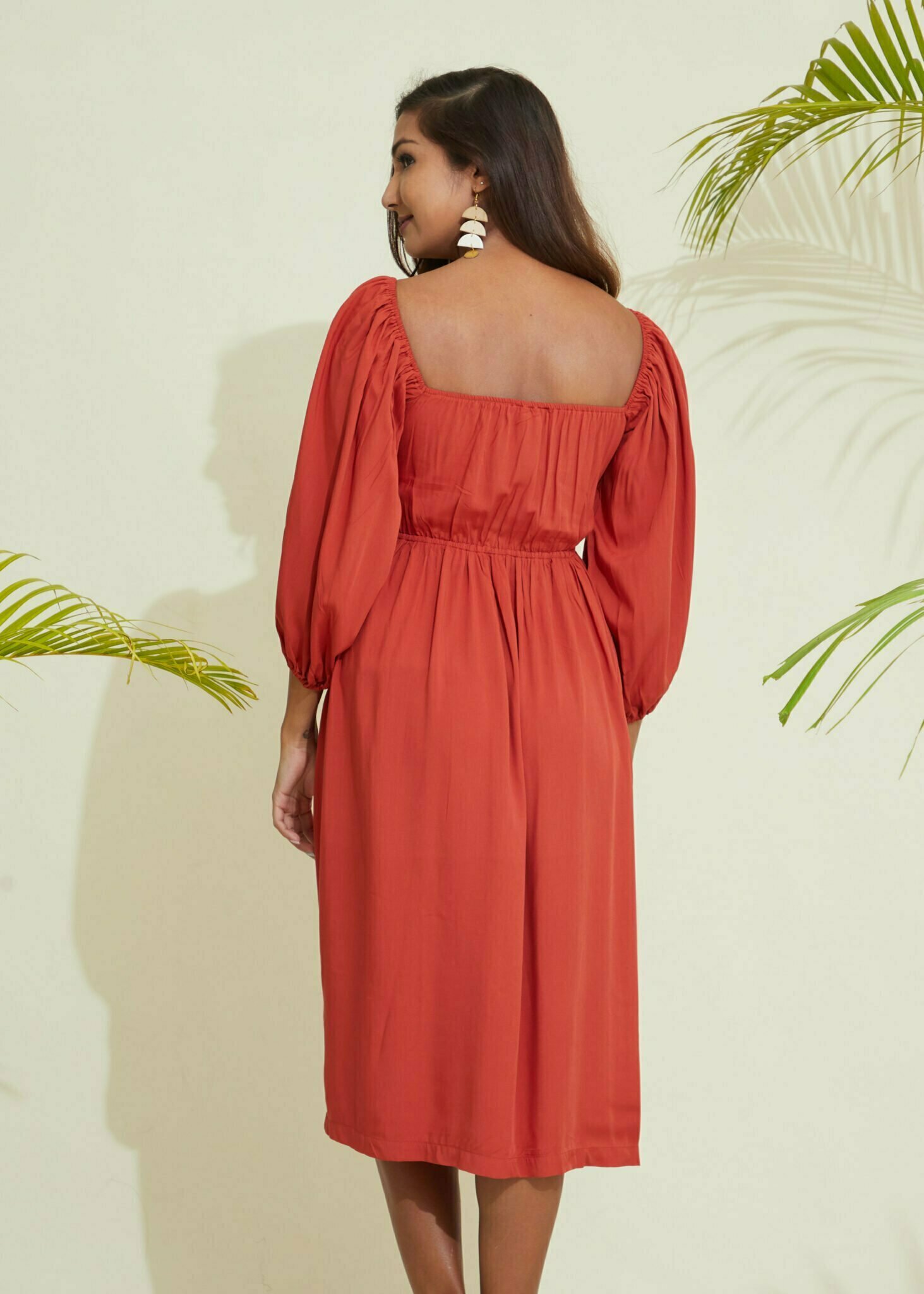 Ruched Midi Off Shoulder Dress - Terracotta - Image 3