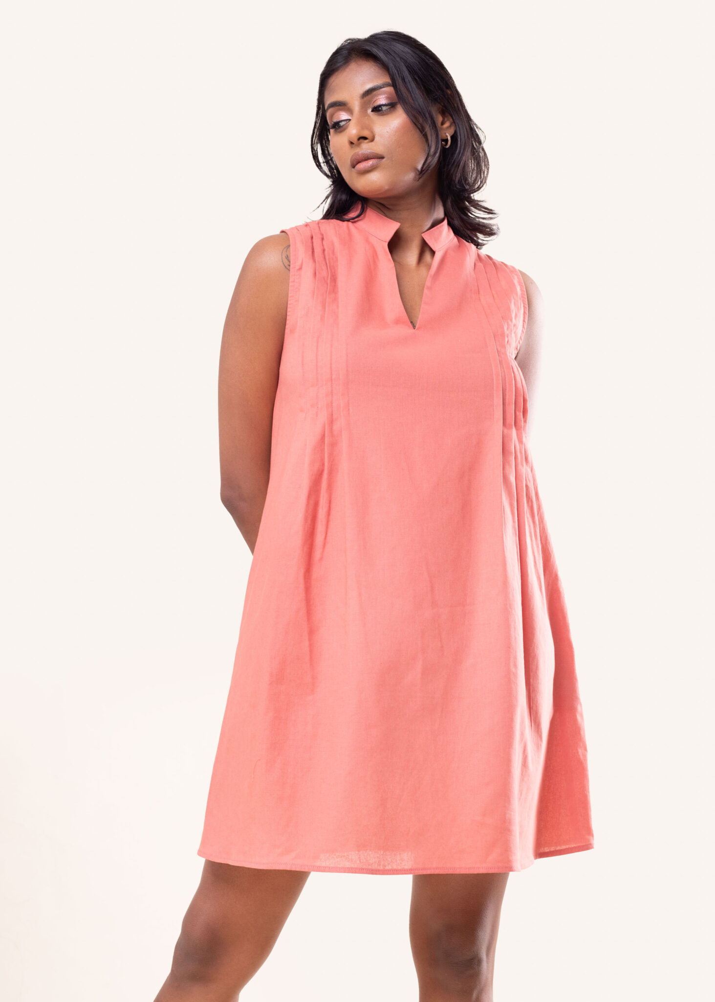 Avery Linen Dress - Peach - Image 3