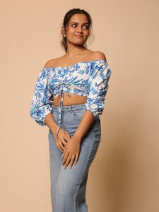 Ruched off shoulder crop top