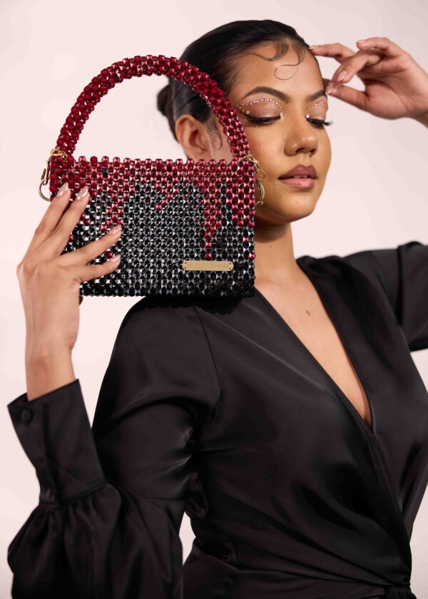 Black & Maroon Crystal Beaded Bag