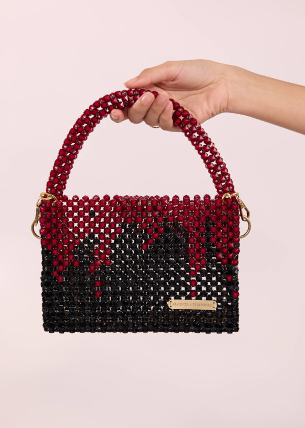 Alternative view of Black & Maroon Crystal Beaded Bag